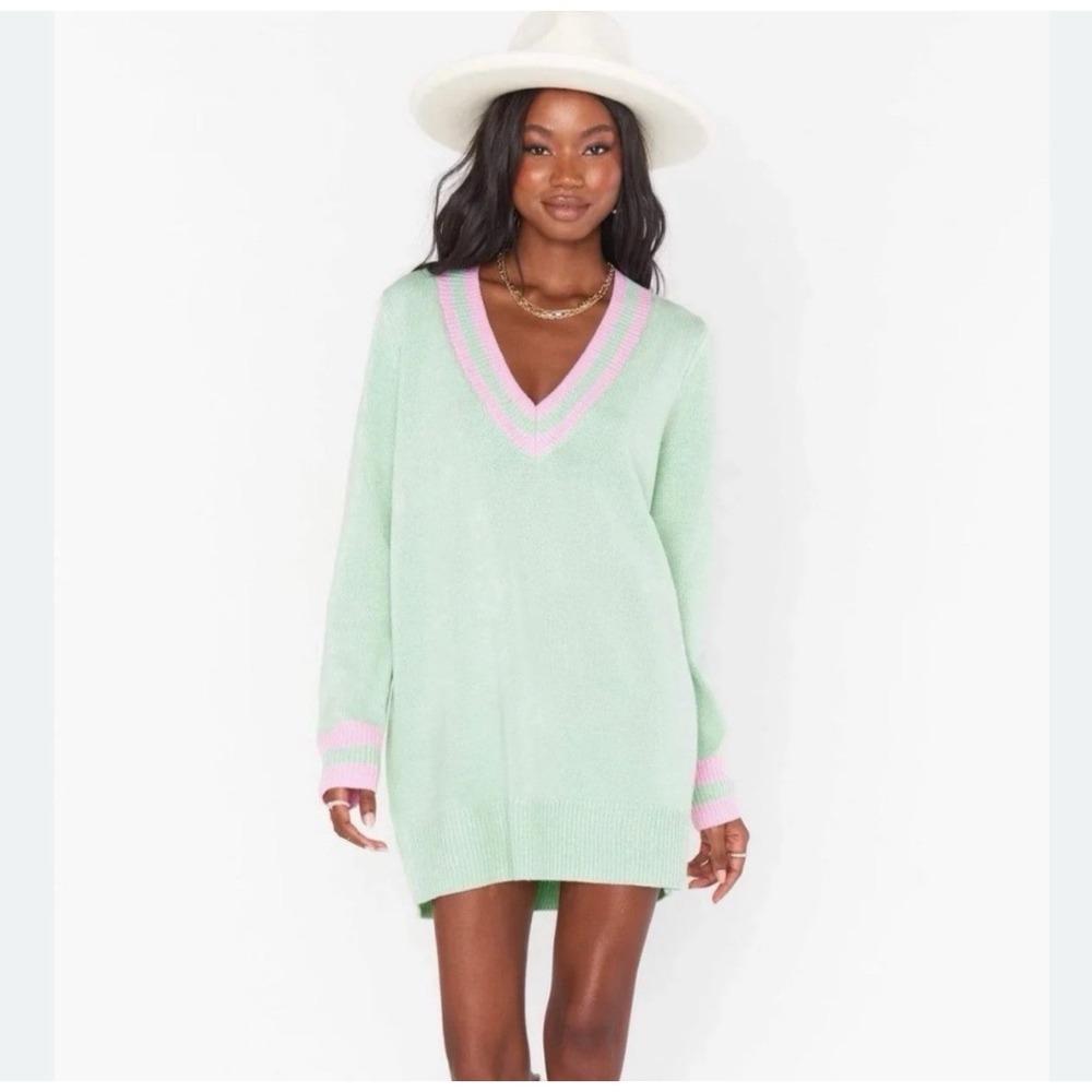 Show Me Your Mumu Sz S Hartford Sweater Mini Dress Mint Courtside Knit NWT‎